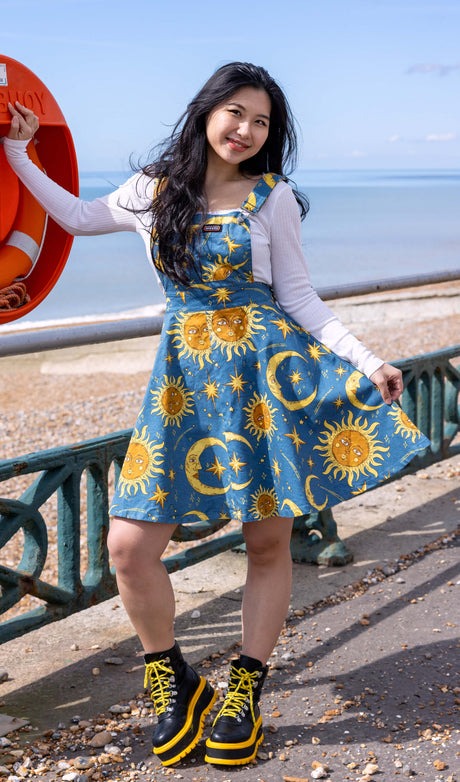Run and Fly Sun and Moon Print Flared Pinafore Dress