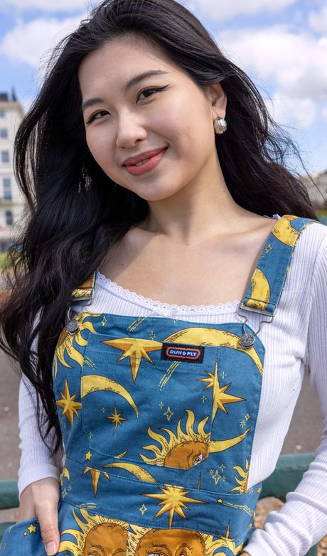Run and Fly Sun and Moon Print Flared Pinafore Dress
