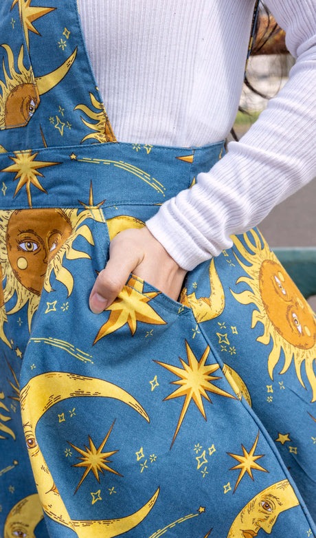 Run and Fly Sun and Moon Print Flared Pinafore Dress