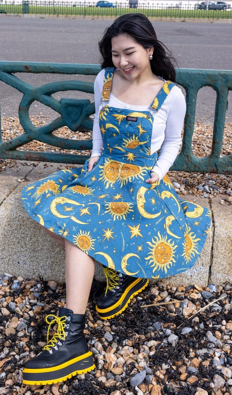 Run and Fly Sun and Moon Print Flared Pinafore Dress