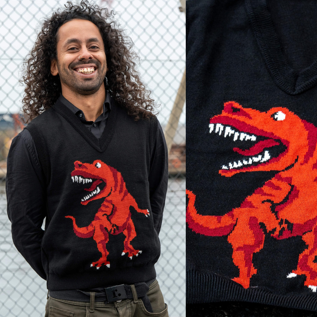 T Rex Dinosaur V Neck Tank Top Sweater Vest by Run and Fly