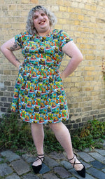 Tarot Dinosaur Print Cotton Tea Dress with Pockets by Run and Fly