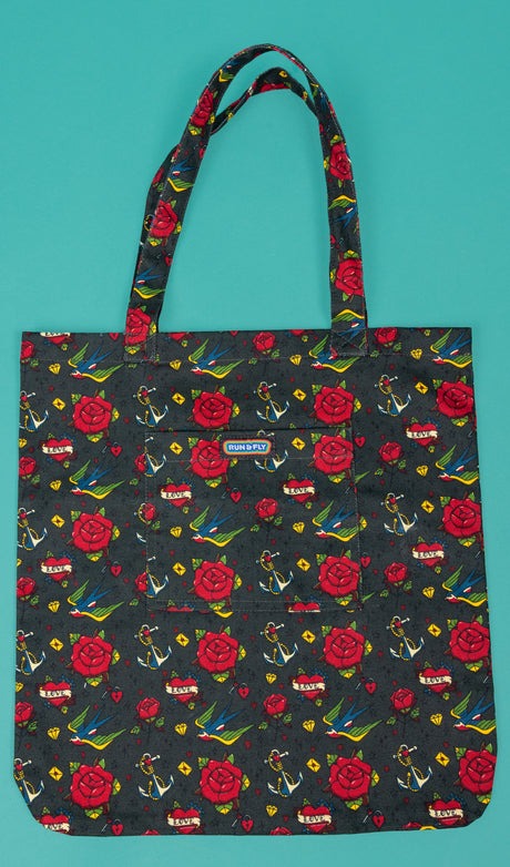 Retro Old School Tattoo Print Tote Bag by Run and Fly