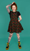 Run and Fly Retro Tattoo Print Flared Pinafore Dress