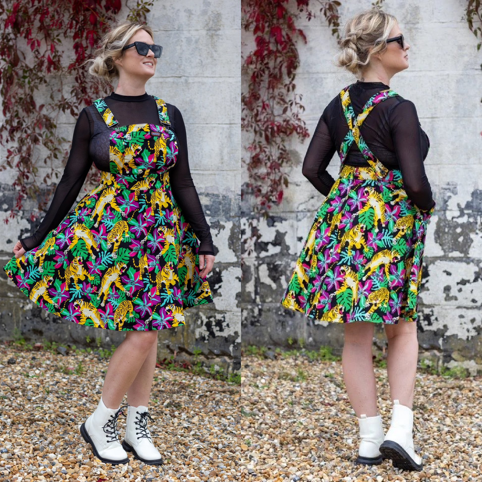 Run and Fly Black Tiger Lily Pinafore Dungaree Dress Flared Circle Skater Skirt Minimum Mouse Run and Fly Black Tiger Lily Pinafore Dungaree Dress Flared Circle Skater Skirt Minimum Mouse