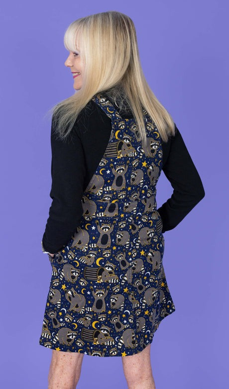 Trash Pandas Raccoon Print Dungaree Pinafore Dress by Run and Fly