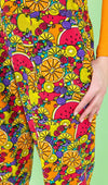 Run and Fly Tutti Frutti Tropical Fruit Print Stretch Twill Cotton Dungarees