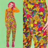 Run and Fly Tutti Frutti Tropical Fruit Print Stretch Twill Cotton Dungarees