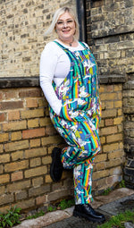 Unicorn Stripes Print Stretch Twill Cotton Dungarees by Run and Fly