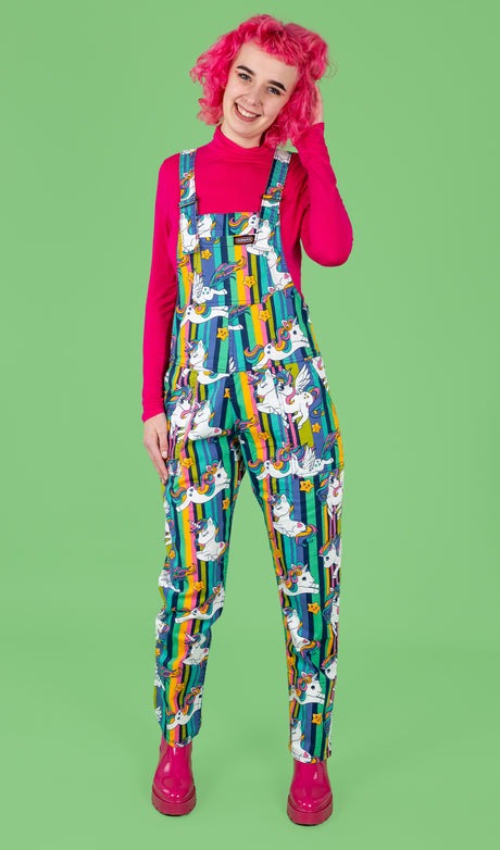 Unicorn Stripes Print Stretch Twill Cotton Dungarees by Run and Fly