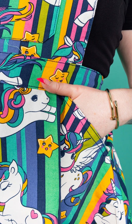 Run and Fly Rainbow Unicorn Print Flared Pinafore Dress