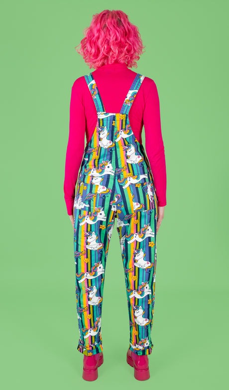 Unicorn Stripes Print Stretch Twill Cotton Dungarees by Run and Fly