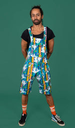 Unicorn Stripe Print Shorts Dungarees in Twill Cotton by Run and Fly