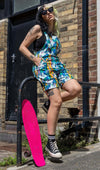 Unicorn Stripe Print Shorts Dungarees in Twill Cotton by Run and Fly