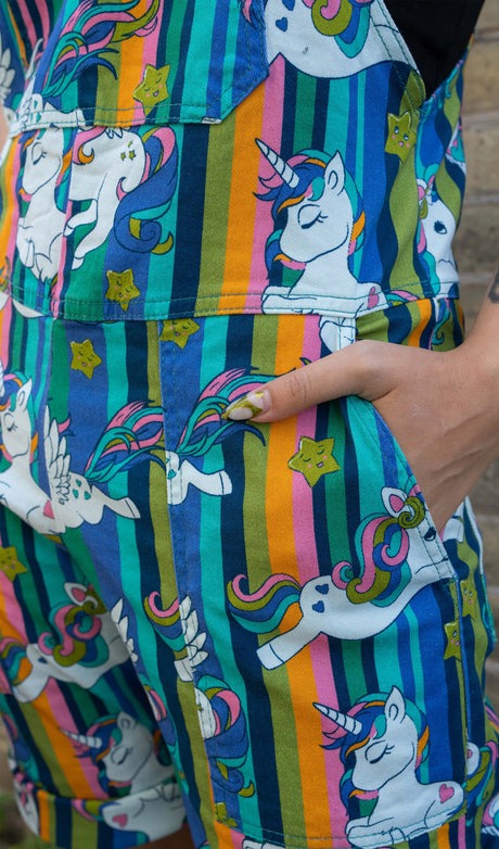 Unicorn Stripe Print Shorts Dungarees in Twill Cotton by Run and Fly