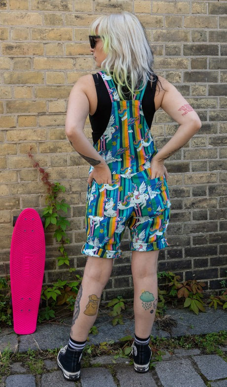 Unicorn Stripe Print Shorts Dungarees in Twill Cotton by Run and Fly