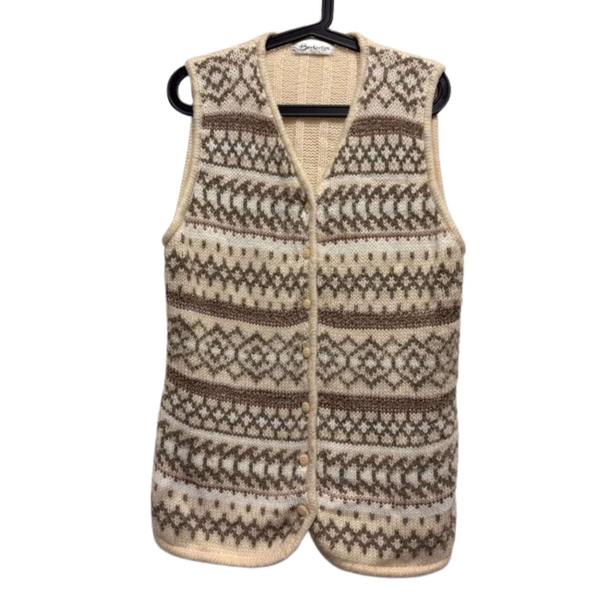Knitted Vest Waistcoat Cottagecore 16 18 20 L/XL Beige Brown Fairisle