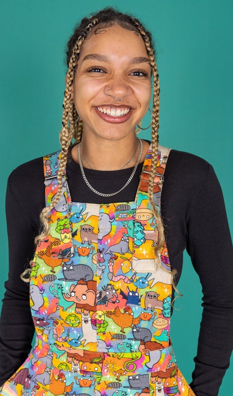 Run and Fly X Katie Abey Weird and Wonderful Print Dungaree Pinafore Dress
