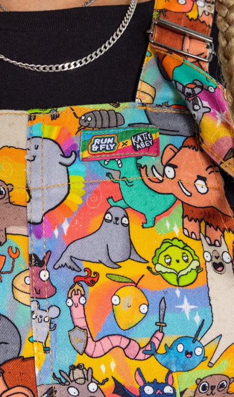 Run and Fly X Katie Abey Weird and Wonderful Print Dungaree Pinafore Dress