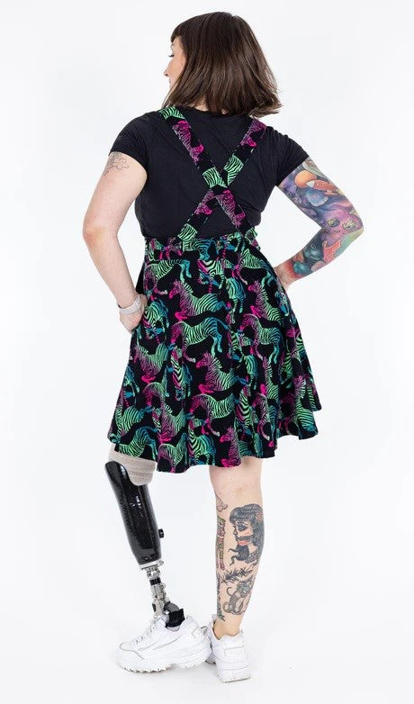 Run and Fly Rainbow Zebra Print Flared Pinafore Dress