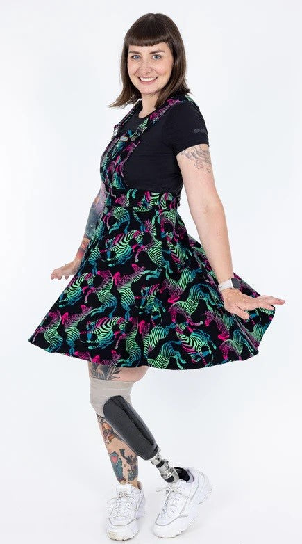 Run and Fly Rainbow Zebra Print Flared Pinafore Dress