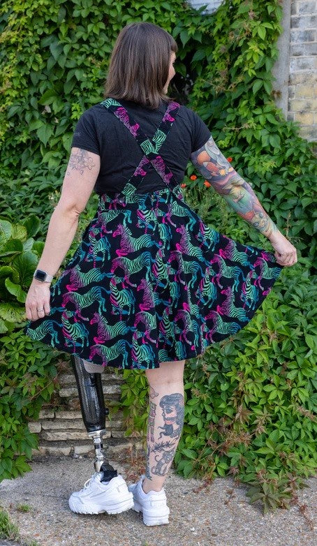 Run and Fly Rainbow Zebra Print Flared Pinafore Dress