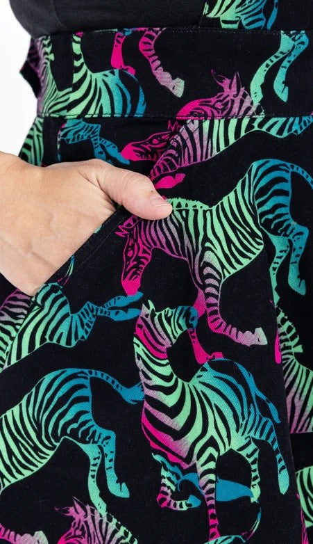 Run and Fly Rainbow Zebra Print Flared Pinafore Dress
