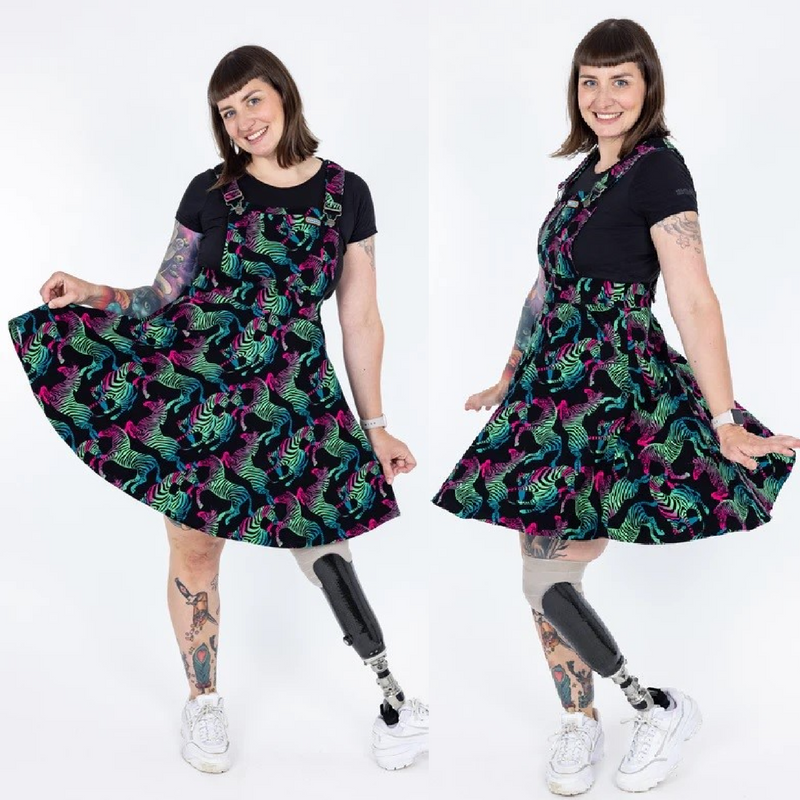 Run and Fly Rainbow Zebra Print Flared Pinafore Dress