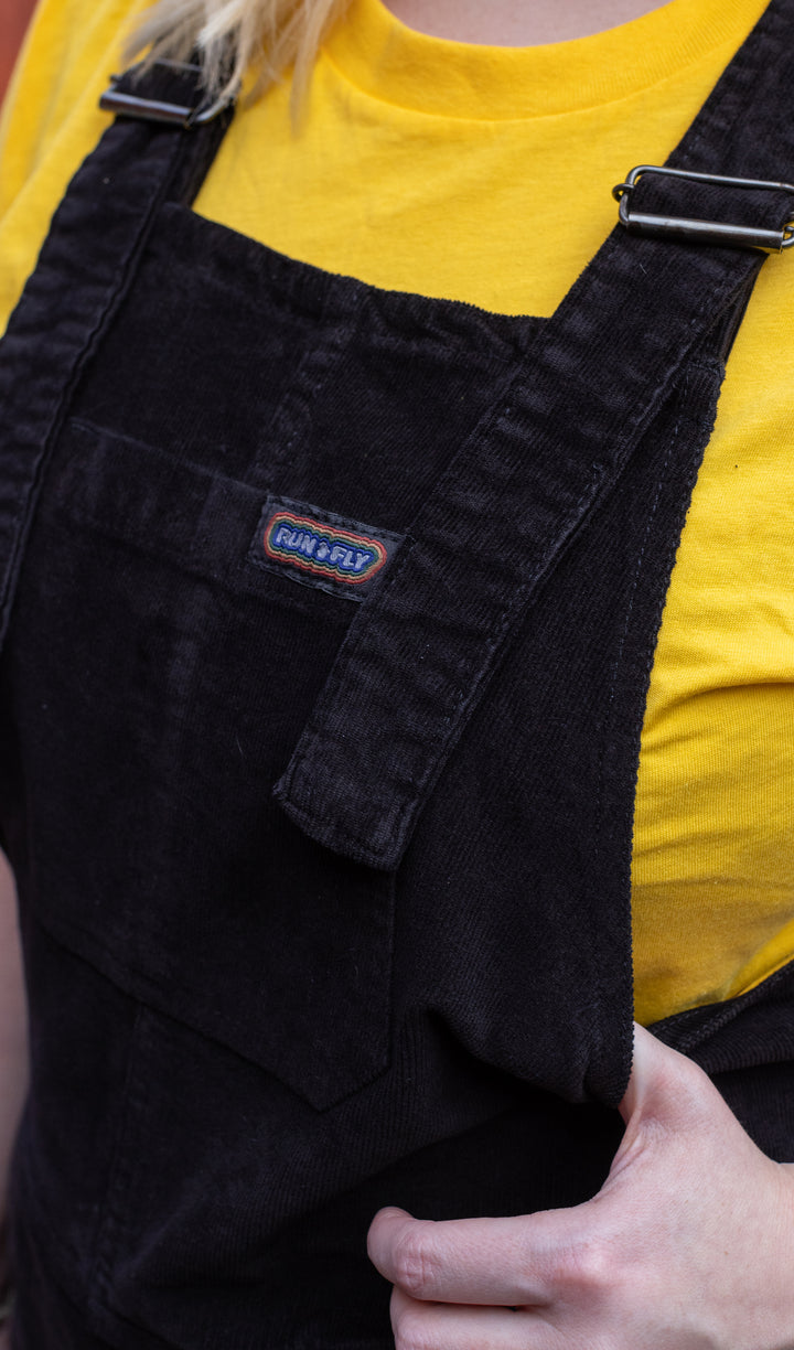 Black Stretch Corduroy Dungarees by Run and Fly