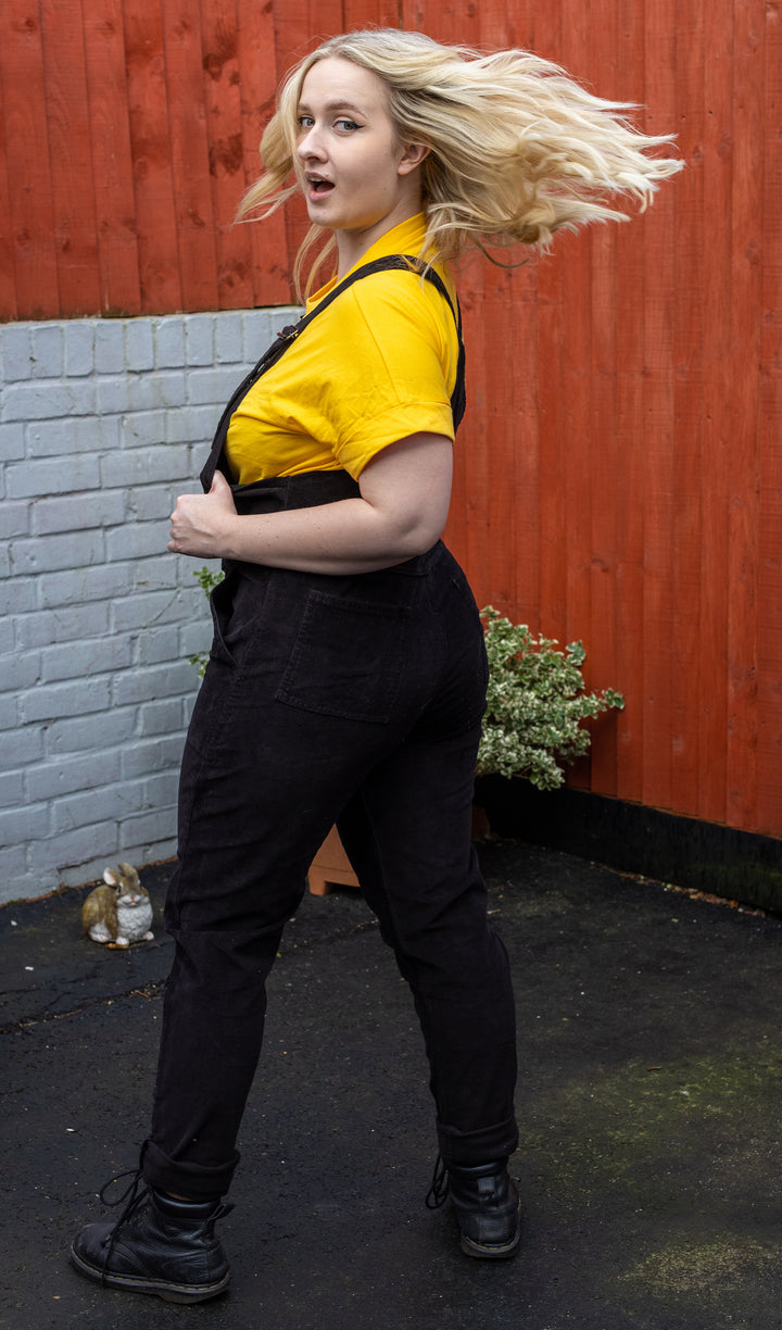 Black Stretch Corduroy Dungarees by Run and Fly