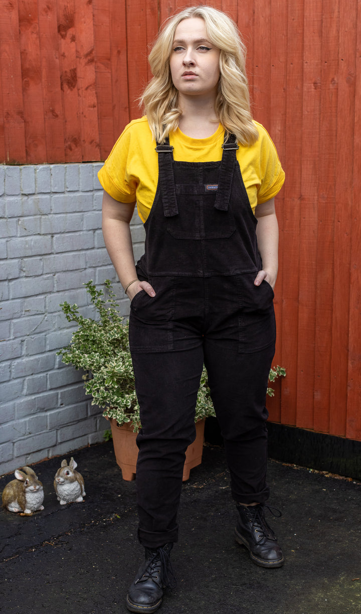 Black Stretch Corduroy Dungarees by Run and Fly