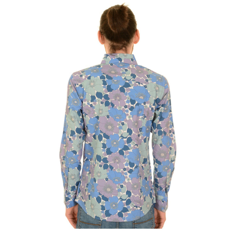 60s Style Blue Floral Print Shirt by Run and Fly - Minimum Mouse