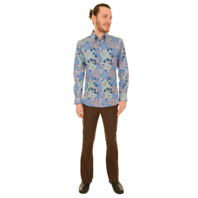 60s Style Blue Floral Print Shirt by Run and Fly - Minimum Mouse