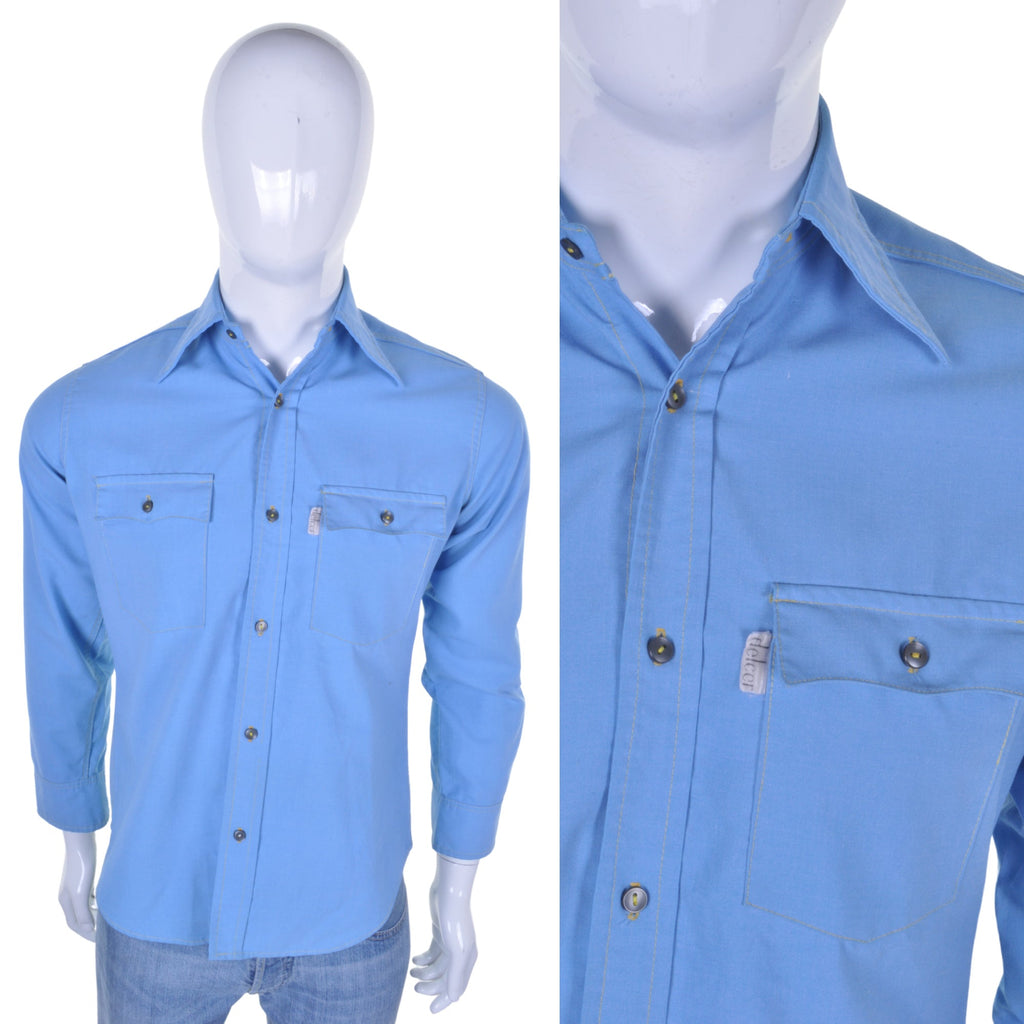 70s Blue Safari Shirt S - Minimum Mouse