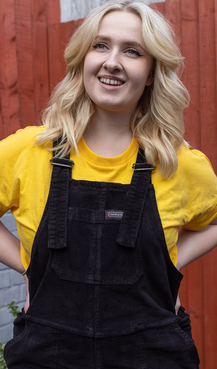 Black Stretch Corduroy Dungarees by Run and Fly