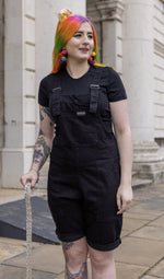 Black Denim Shorts Dungarees by Run and Fly