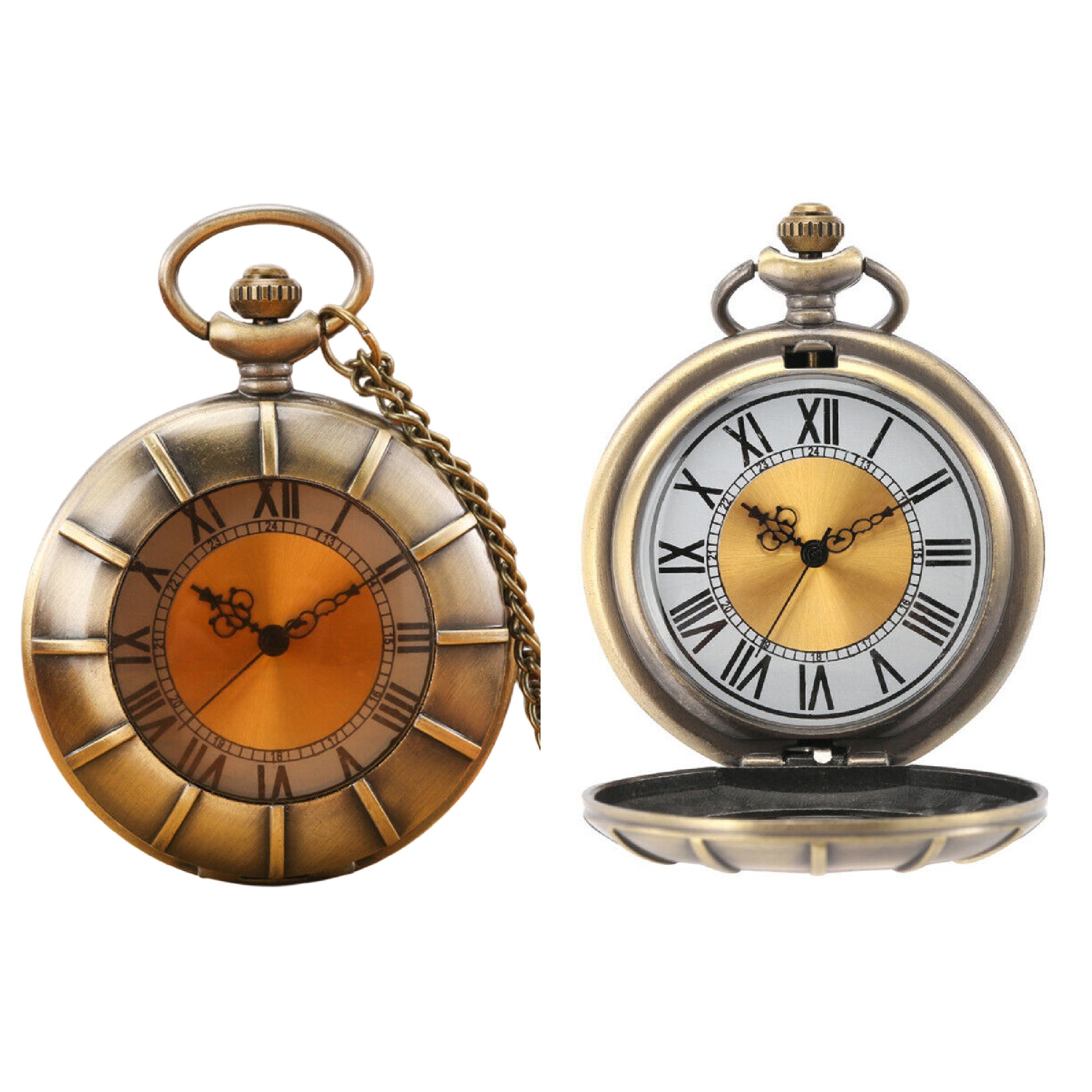 Bronze Half Hunter Quartz Pocket Watch