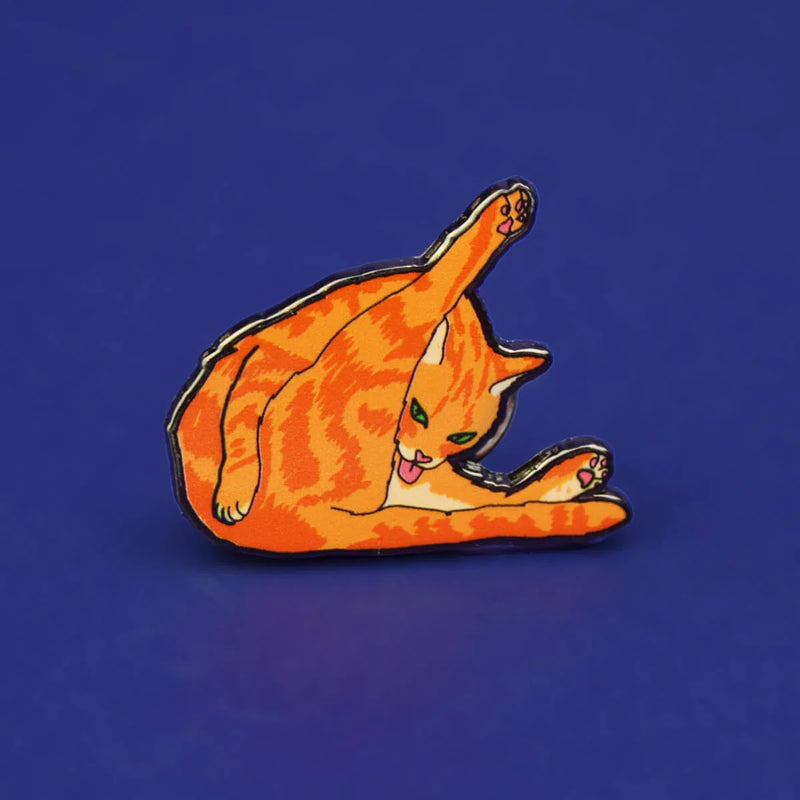 Cat Licking Butt Enamel Lapel Pin Badge