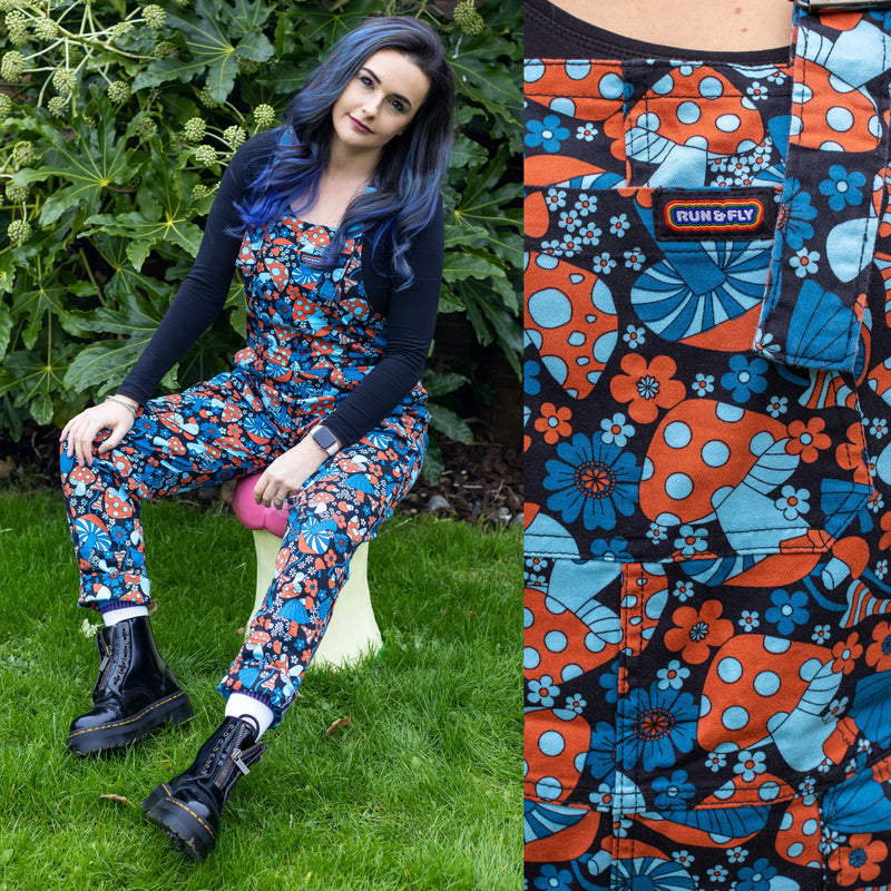 Magic Mushrooms Stretch Twill Dungarees by Run and Fly