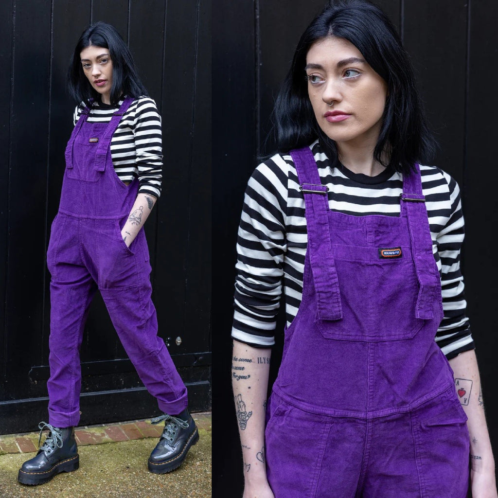 Purple Stretch Corduroy Dungarees by Run and Fly