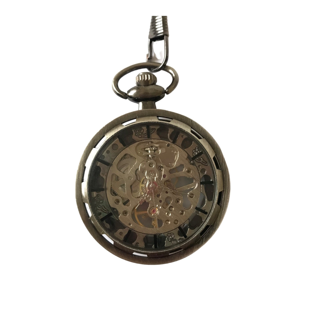 Grey Gear Cog Mechanical Hand Wind Pocket Watch