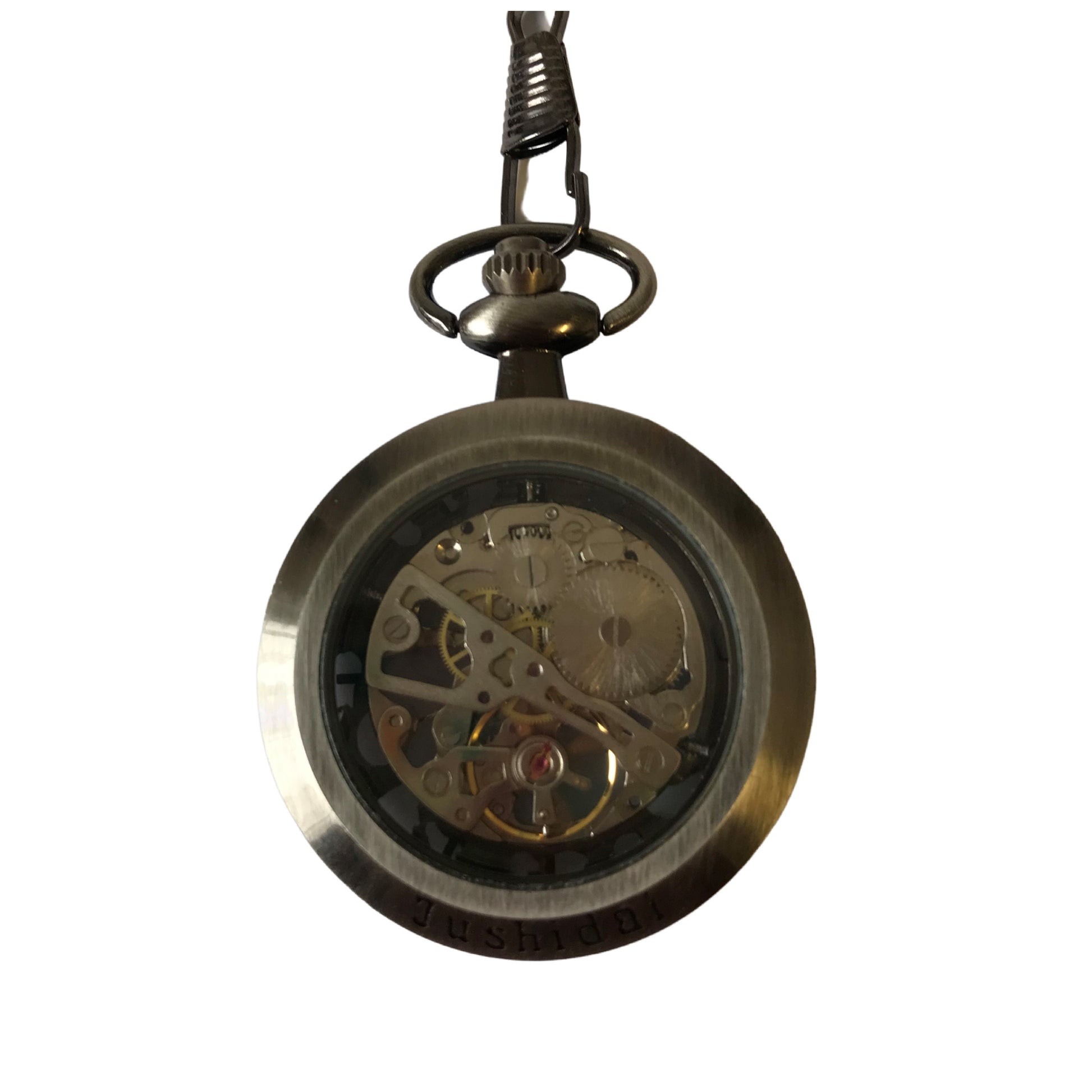 Grey Gear Cog Mechanical Hand Wind Pocket Watch