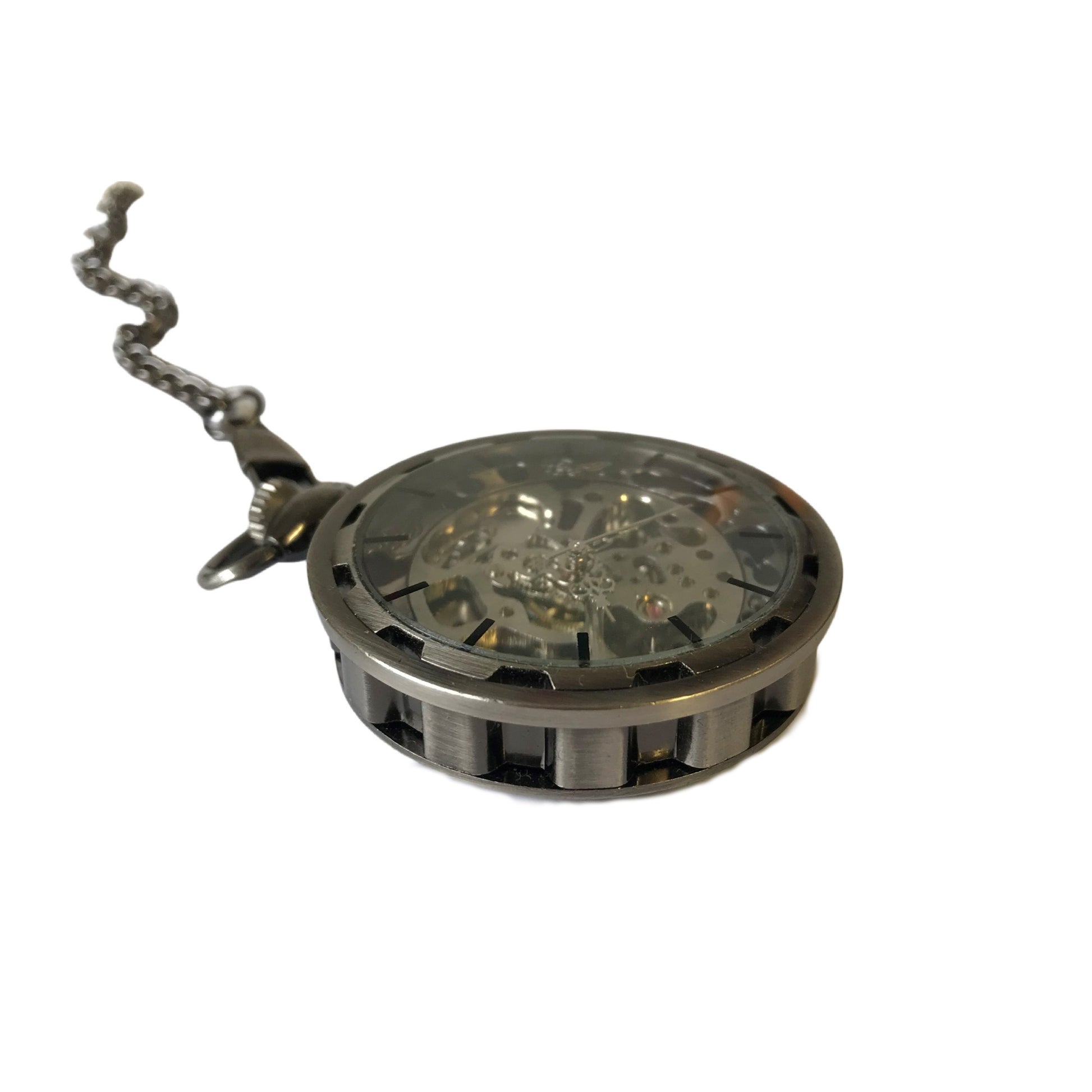 Grey Gear Cog Mechanical Hand Wind Pocket Watch