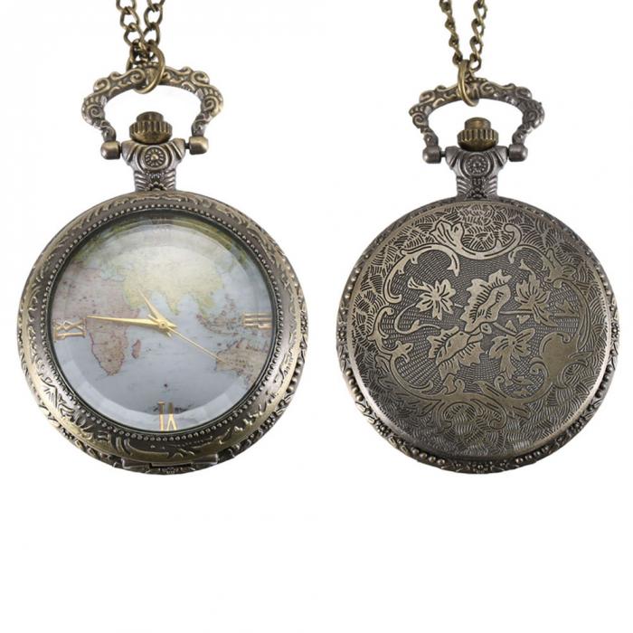 World Map Quartz Pocket Watch