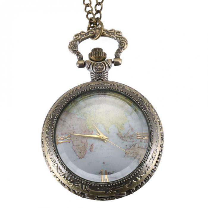 World Map Quartz Pocket Watch