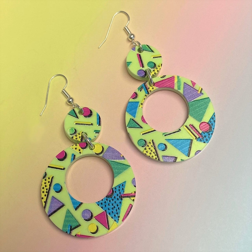 Acrylic Green Memphis Earrings by Love Boutique - Minimum Mouse