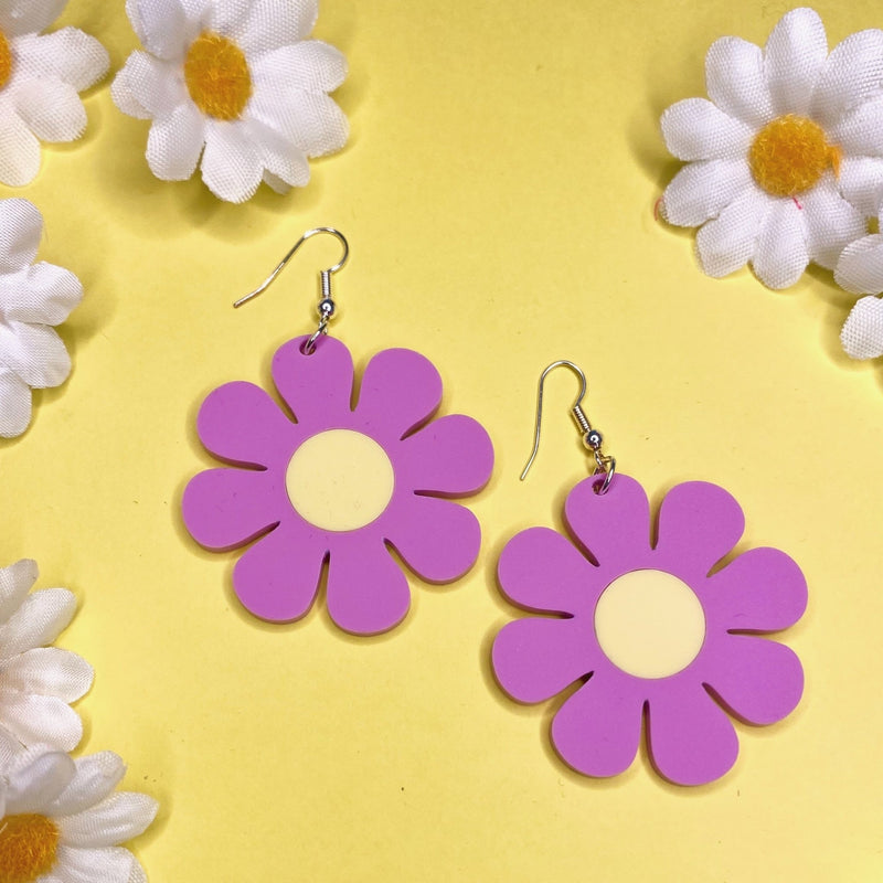 Acrylic Lilac Flower Earrings by Love Boutique - Minimum Mouse