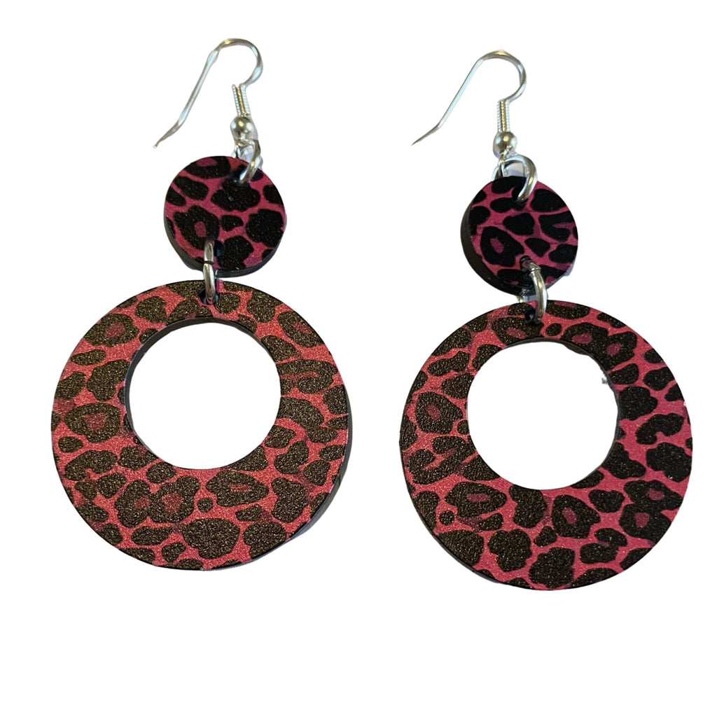 Acrylic Pink Leopard Print Earrings by Love Boutique - Minimum Mouse