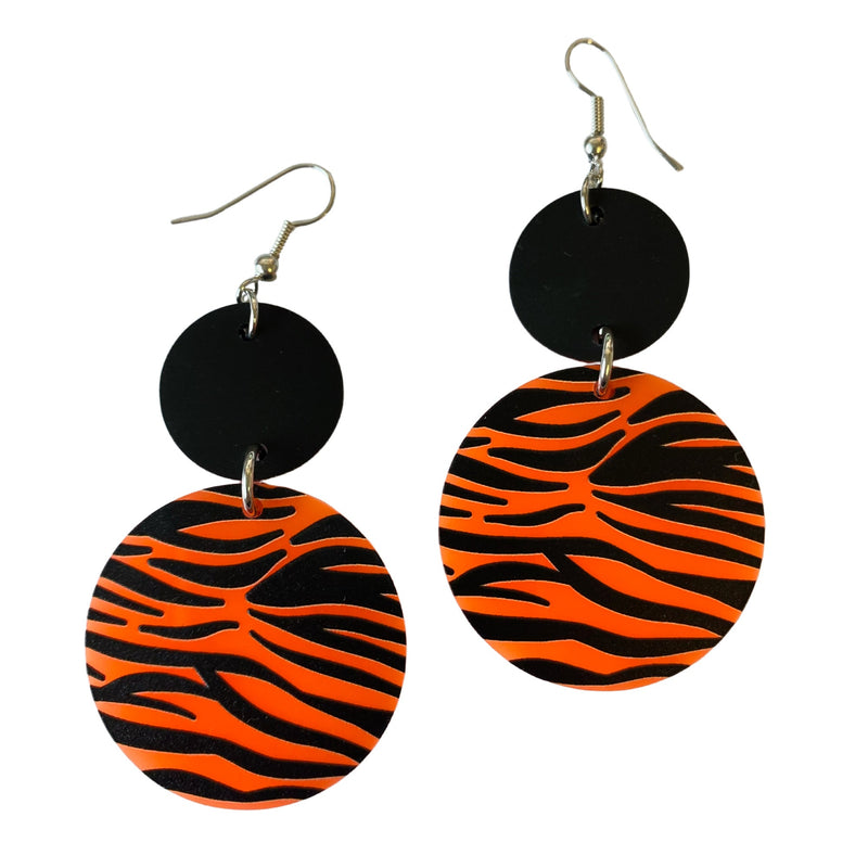 Acrylic Tiger Print Circle Dangle Earrings by Love Boutique - Minimum Mouse