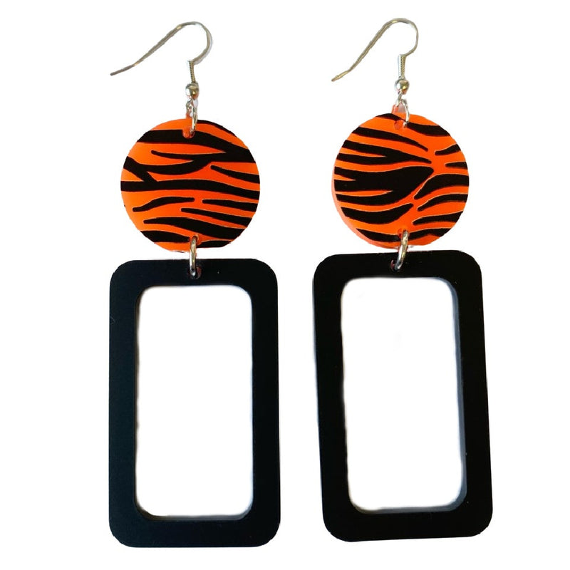 Acrylic Tiger Print Rectangle Dangle Earrings by Love Boutique - Minimum Mouse